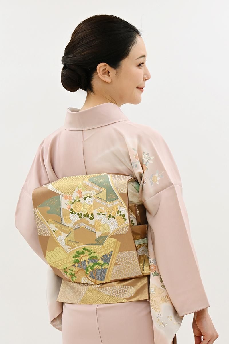 銀座【L-8575】西陣 川島織物製 本袋帯 光悦茶色 冊子文（落款入・三越