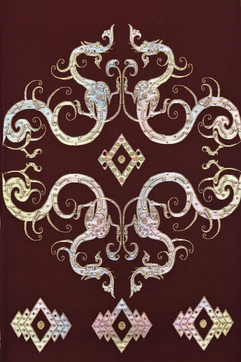 銀座【帯5859】龍村平蔵製 本袋帯 潤朱色 銘「玲龍磚文」 - 銀座きもの