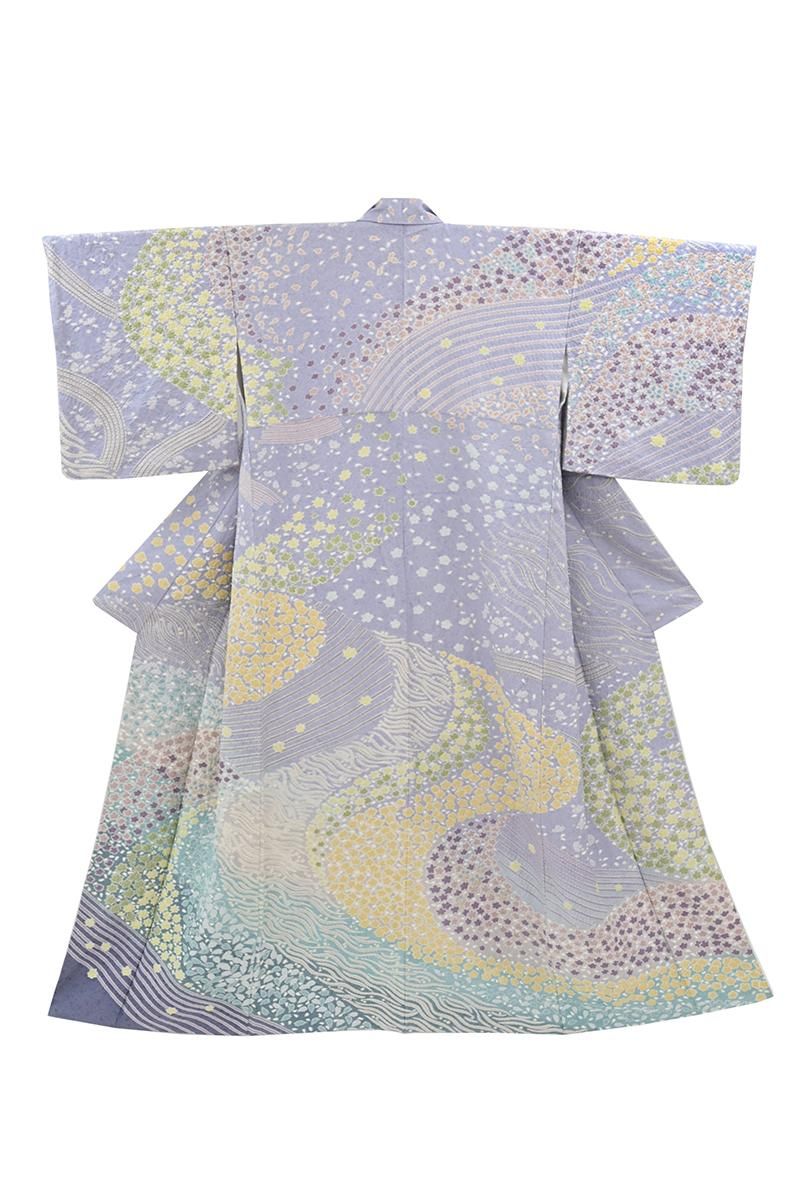 銀座【B-4381】絞り染め 訪問着 薄藤色 四季花文 :身丈159/裄69/広め