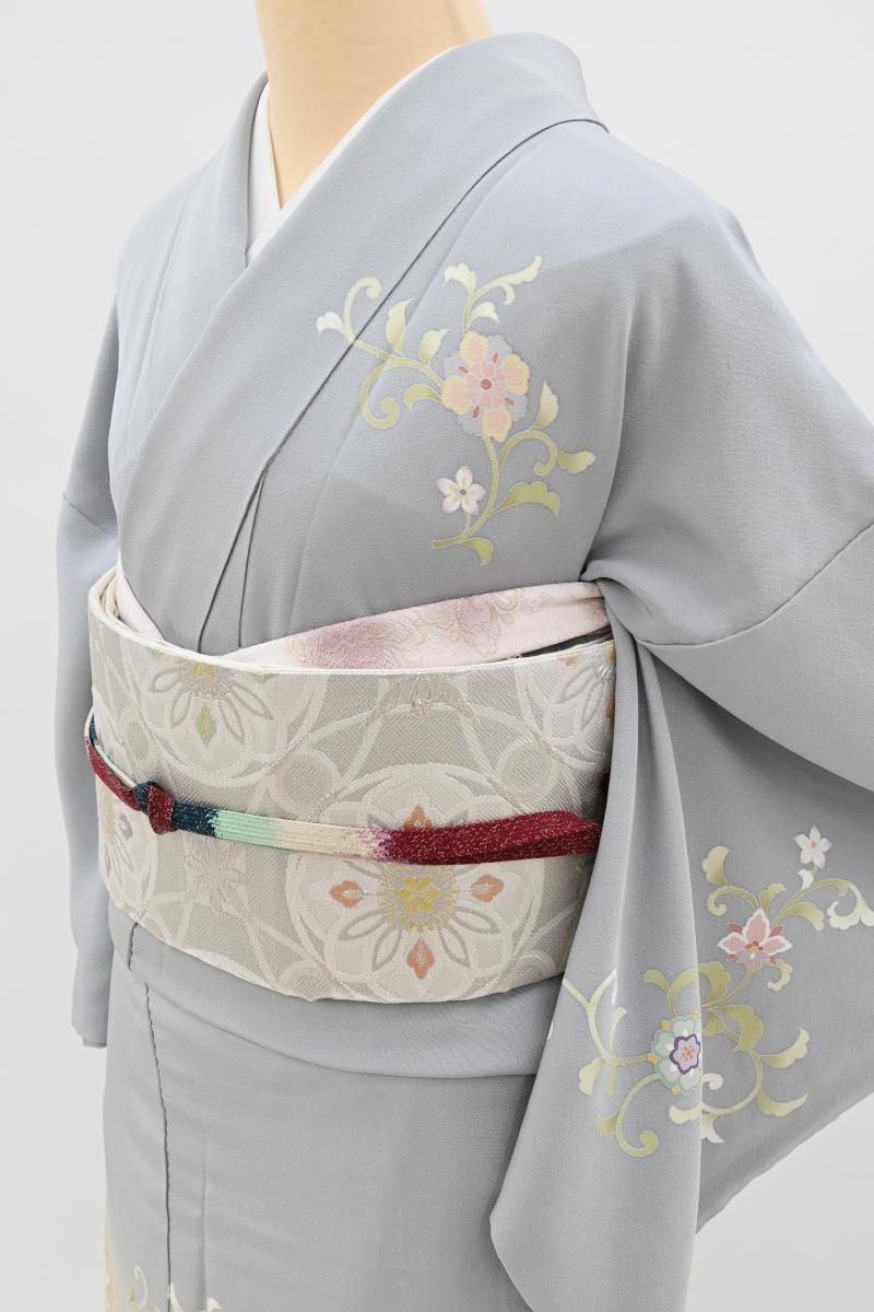銀座【B-4383】京友禅作家 坂井修作 訪問着 灰青色 華文や花唐草など