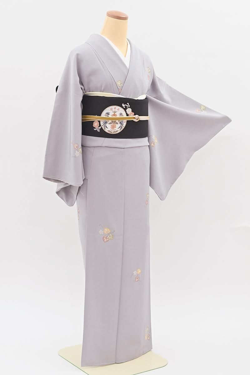 銀座【D-3976】小紋 薄鼠色 葵文（反端付） :身丈152/裄66 - 銀座