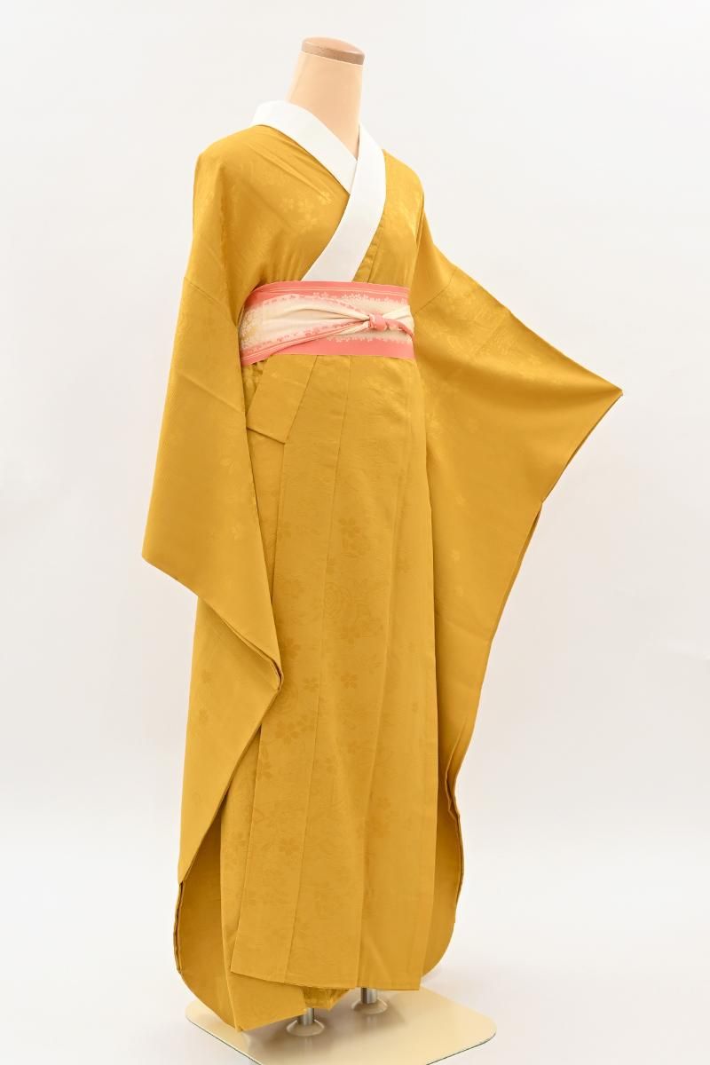 あおき【F-677】振袖用長襦袢 黄金色 御所解の地紋 :身丈126/裄69