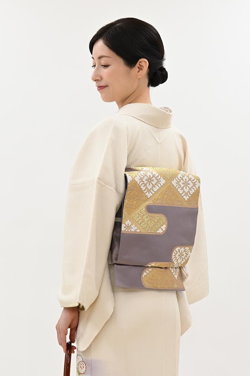 銀座【L-8617】西陣 川島織物製 本袋帯 半色 霞に花菱文（落款入