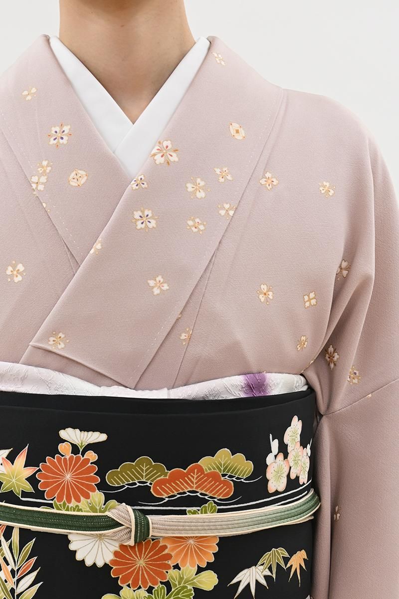 銀座【D-3970】小紋 浪花鼠色 花菱や七宝文 :身丈160.5/裄67 - 銀座