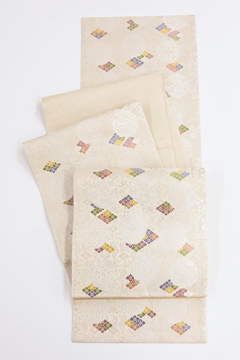 銀座【L-8663】袋帯 生成色 花菱や有職丸文 - 銀座きもの青木｜長く