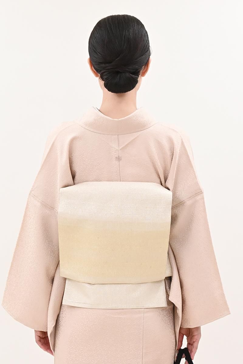 銀座【L-8651】桝屋高尾製 ねん金綴錦 袋帯 金色 段霞文（落款入