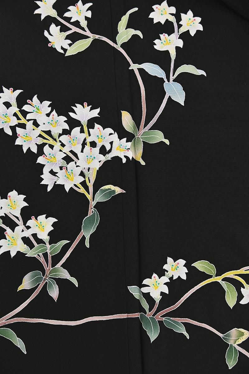 銀座【B-4430】本加賀友禅 南克治作 訪問着 黒色 花の図（落款入