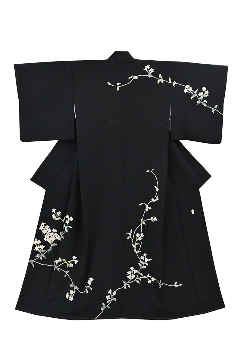 銀座【B-4430】本加賀友禅 南克治作 訪問着 黒色 花の図（落款入