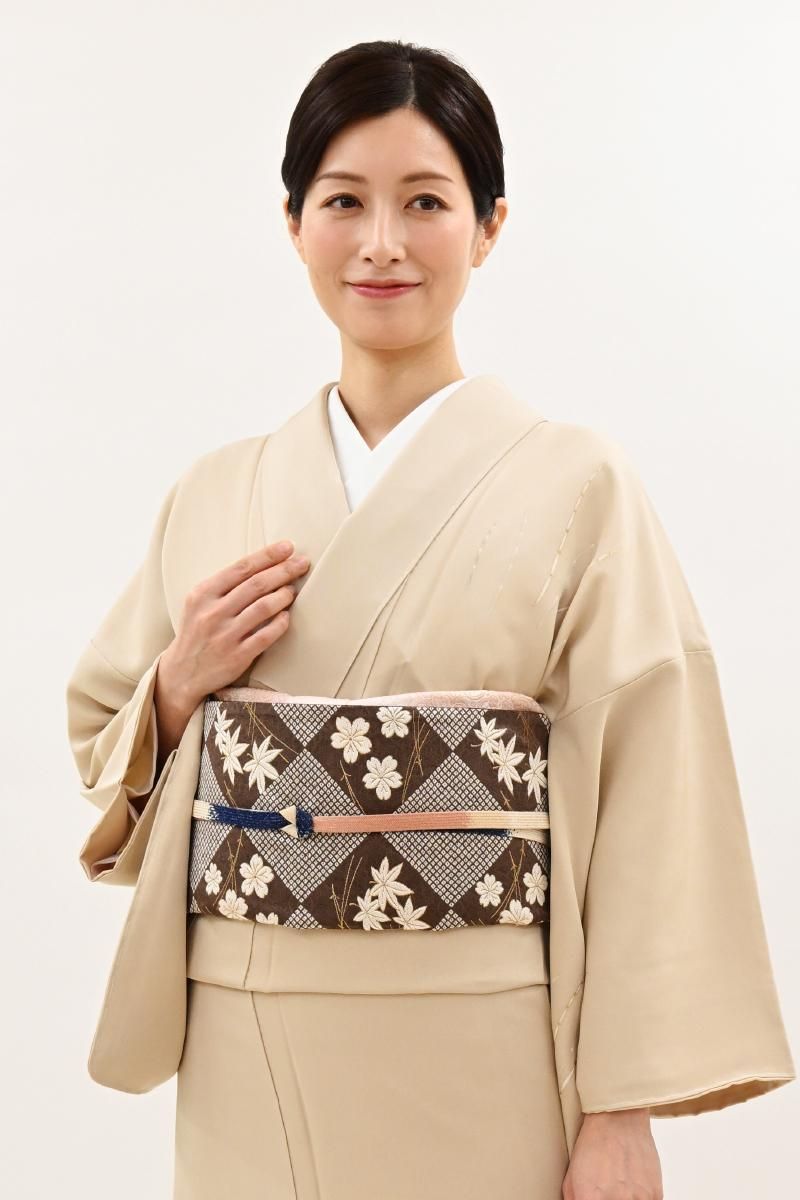 銀座【L-8679】西陣 織楽浅野製 袋帯 煤竹色 菱に桜楓文 - 銀座きもの