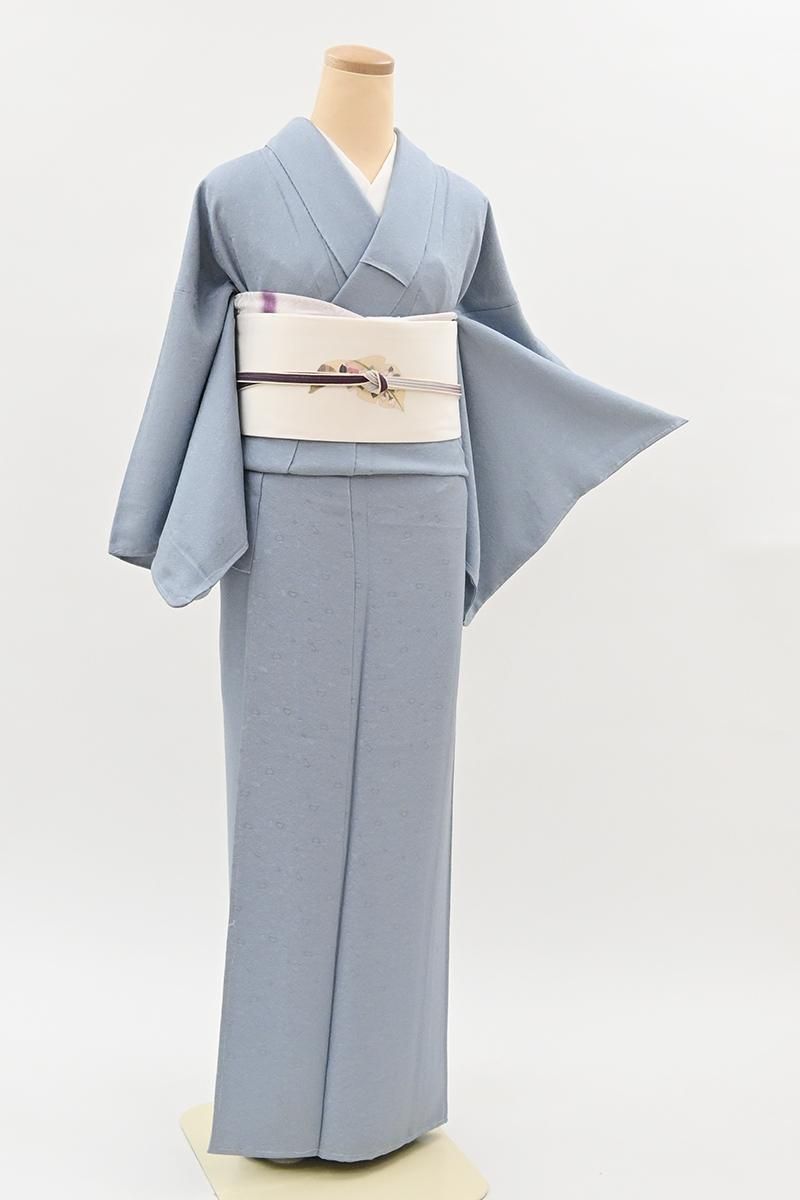 銀座【C-3445】色無地 薄藍色 茶道具の地紋 :身丈161.5/裄66 - 銀座