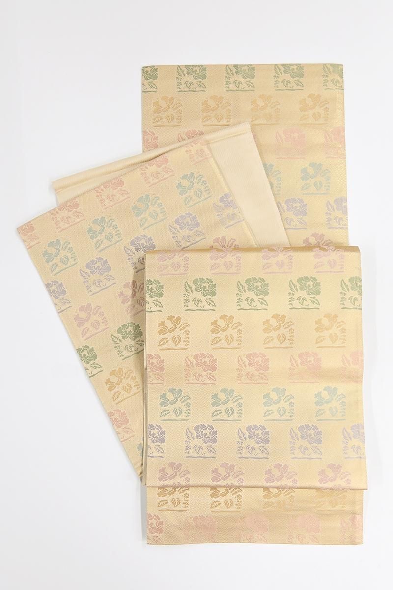 銀座【L-8756】西陣 陰山織物製 箔屋清兵衛 袋帯 金色 名物裂文（落款