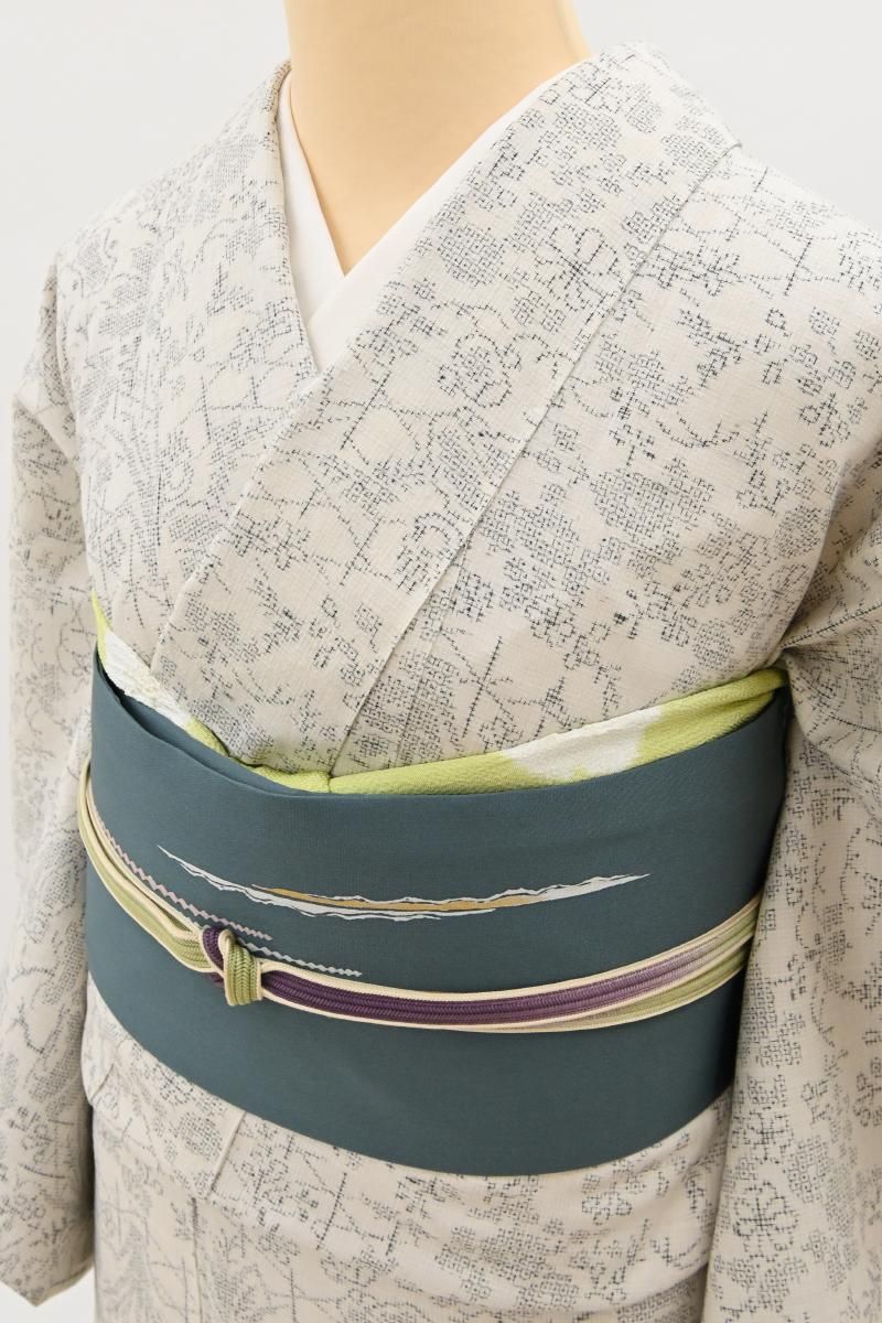 銀座【A-4218】紬 象牙色 吉祥文 :身丈157/裄66.5/細め - 銀座きもの