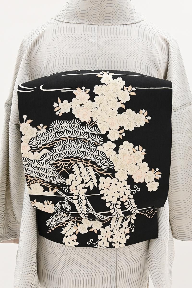 銀座【H-0996】紬地 染名古屋帯 黒色 御所解文 - 銀座きもの青木｜長く