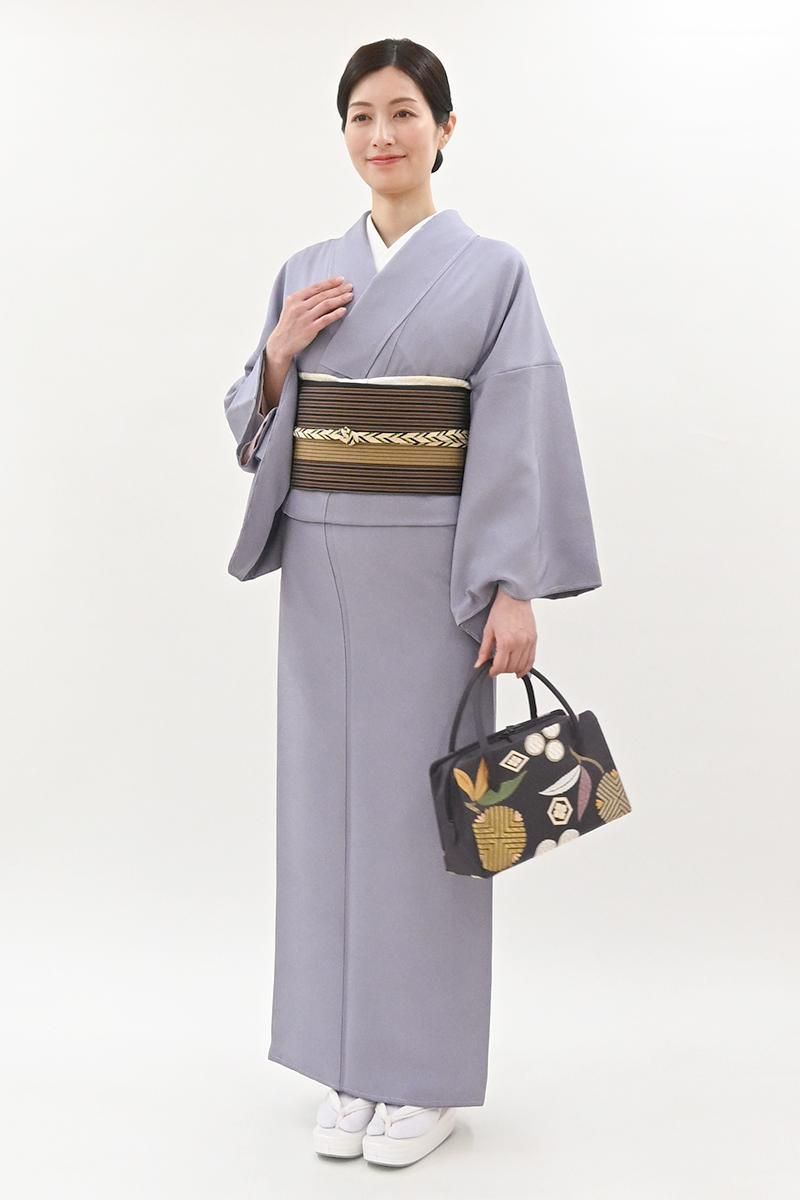 銀座【C-3431-1】江戸小紋 藤鼠色 鮫文（反端付）（N）:身丈160.5/裄67