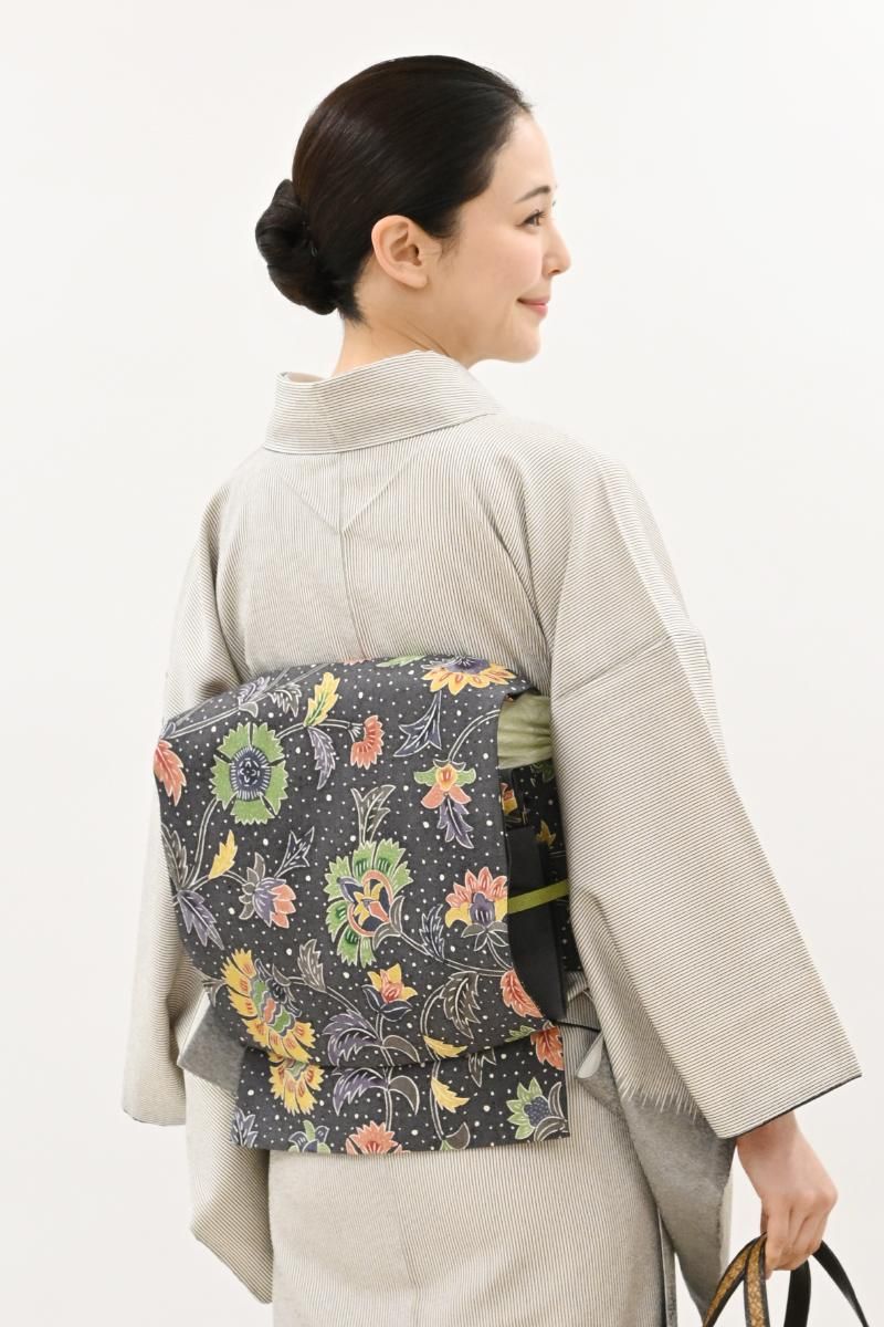 銀座【L-8743】紬地 洒落袋帯 紺滅色 唐花文 - 銀座きもの青木｜長く