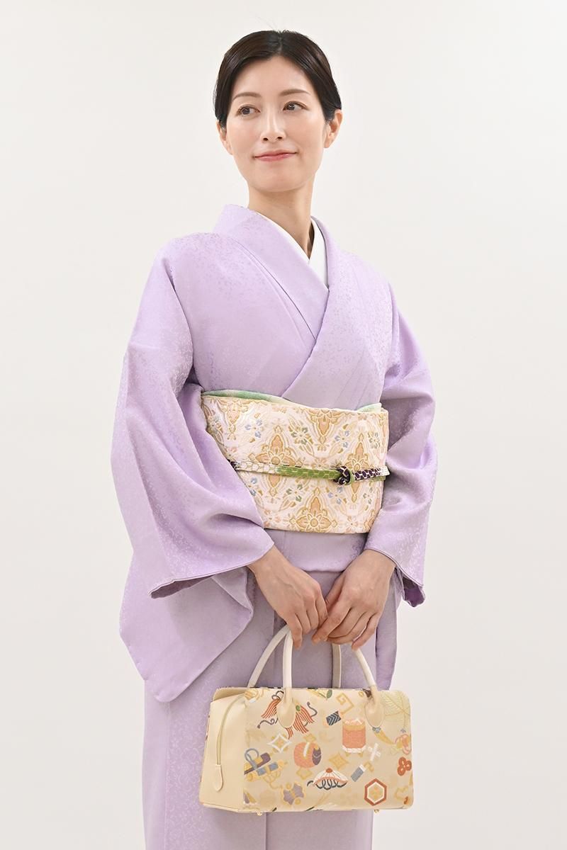 あおき【L-8754】本袋帯 生成色 七宝花王文（落款入） - 銀座きもの