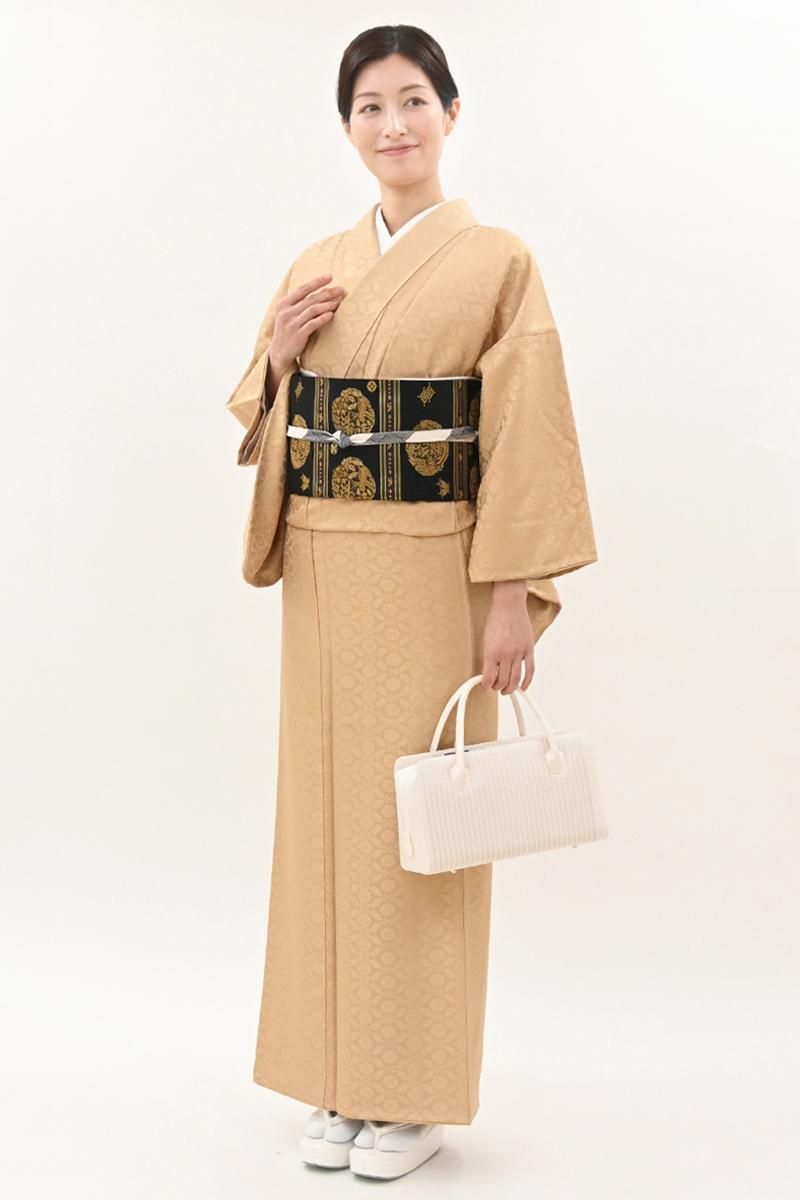 あおき【C-3442】色無地 丁子染色 有職文の地紋（落款入） :身丈165.5