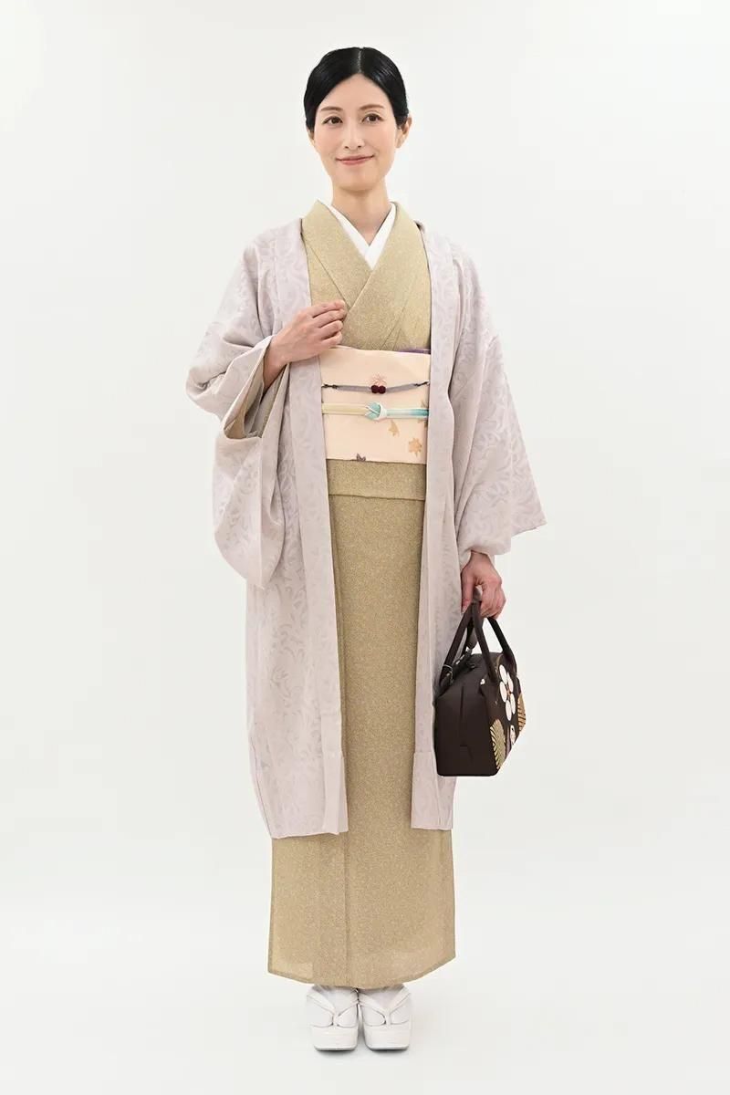 あおき【E-2268-5】紋紗 羽織 鴇鼠色 唐草の地紋（反端付）（N） :身丈