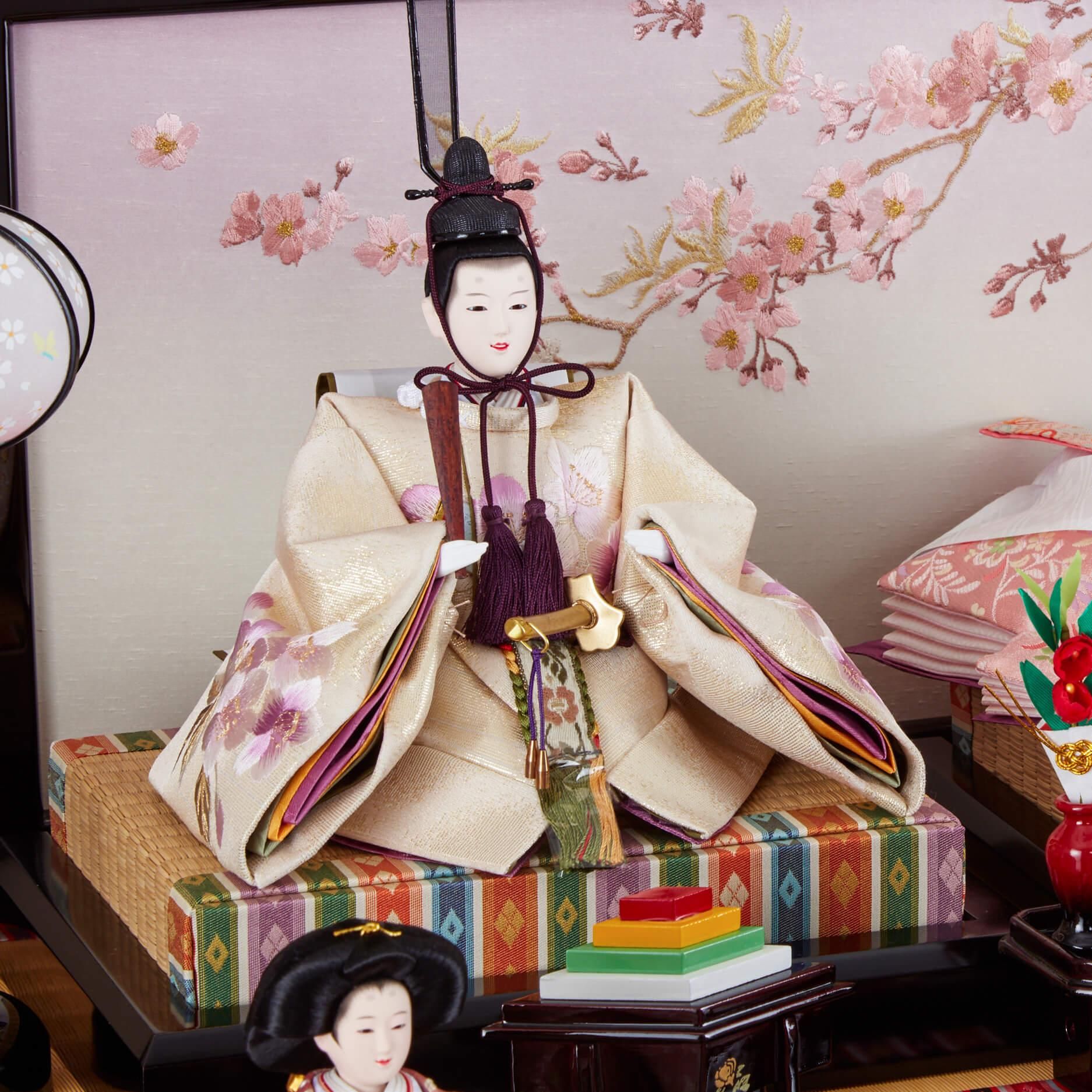 雛人形 大三五 五人飾 春華 ピンク 桜刺繍