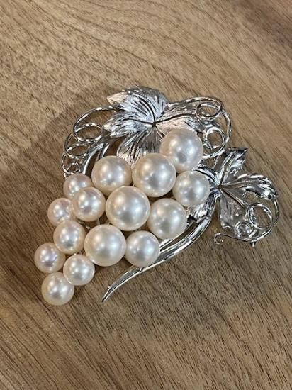 あこや真珠 パール ブローチ シルバー925 刻印 ぶどう 大ぶり 美品 29