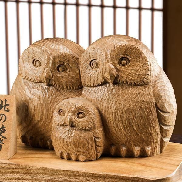 工房がんま フクロウの木彫り5種セット 工房がんま フクロウの木彫り5