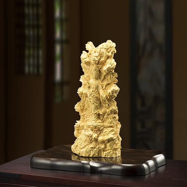 黄楊細密彫り 九龍滴水観音菩薩 ー 三宝堂オンラインショップ