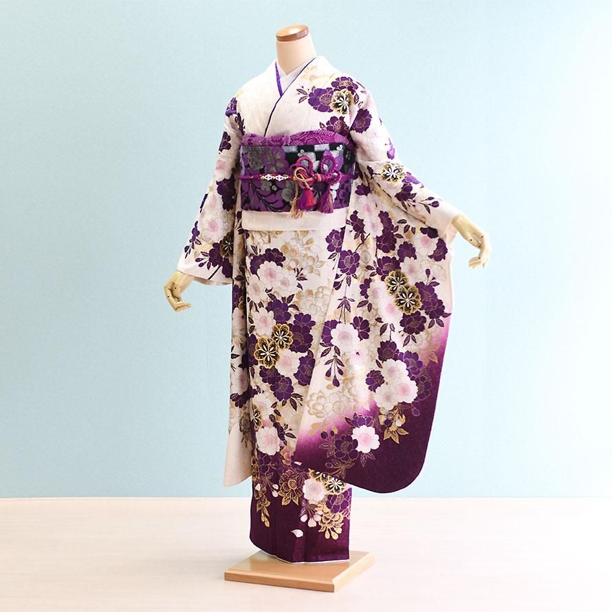 成人式振袖レンタル（FS0346）白・紫/花・モダン - 東京レンタルいしょう