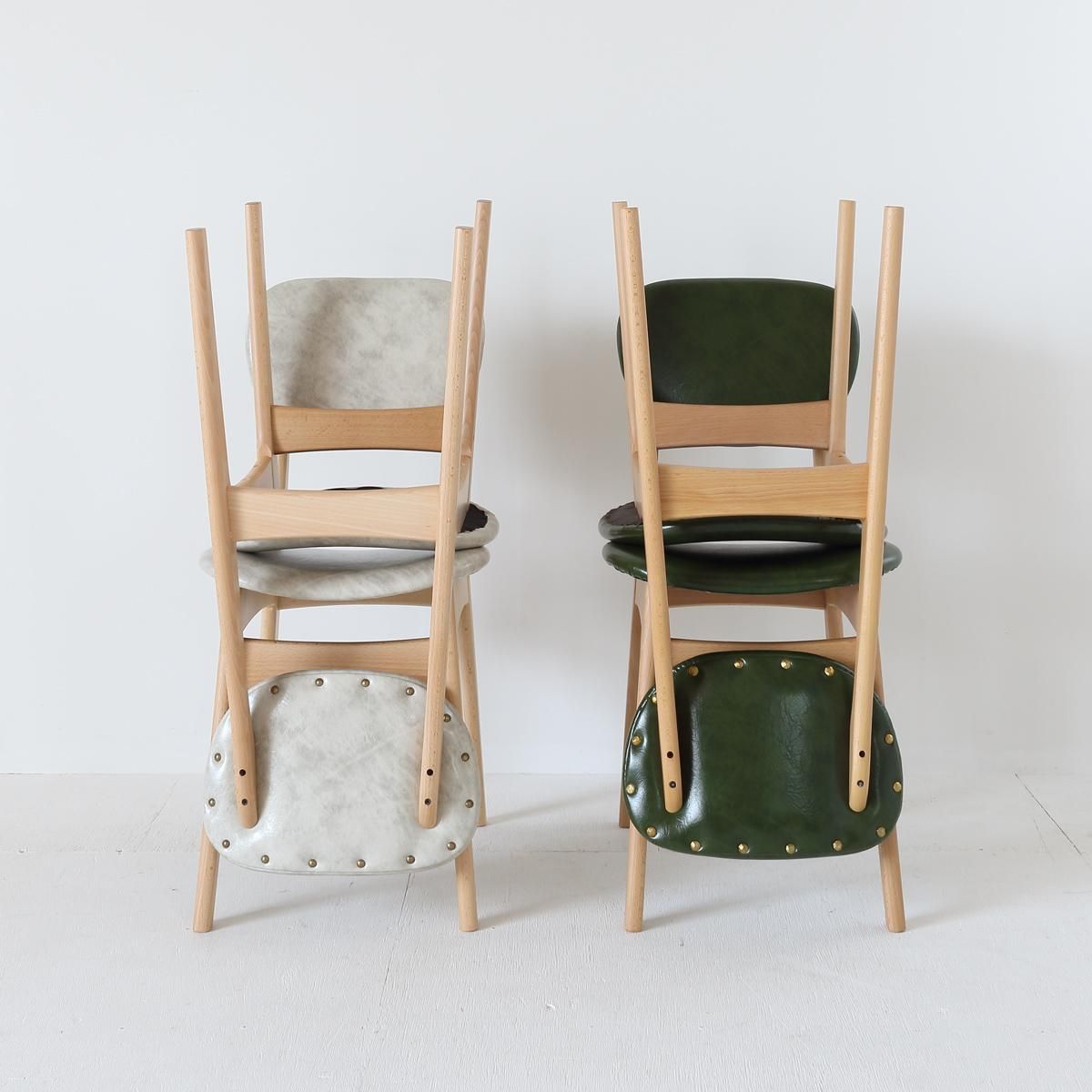 職人家具 ikpイカピーチェアー グリーンレザー 木部ナチュラル