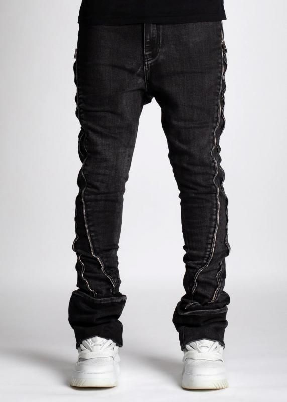 GUAPI / IRON GREY STACKED ZIPPER DENIM - GANGSTA MARKET