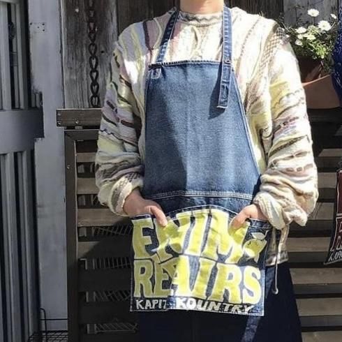 KAPITAL]13ozデニムダメージドアドエプロン（DENIM REPAIRSpt） - TAKE