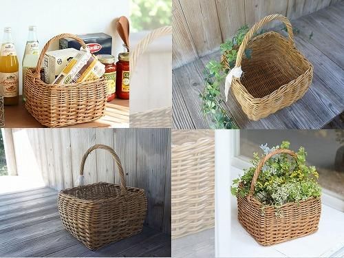 アラログ グリーン バスケット 四角 スクエア ラタン 籐 ミニ