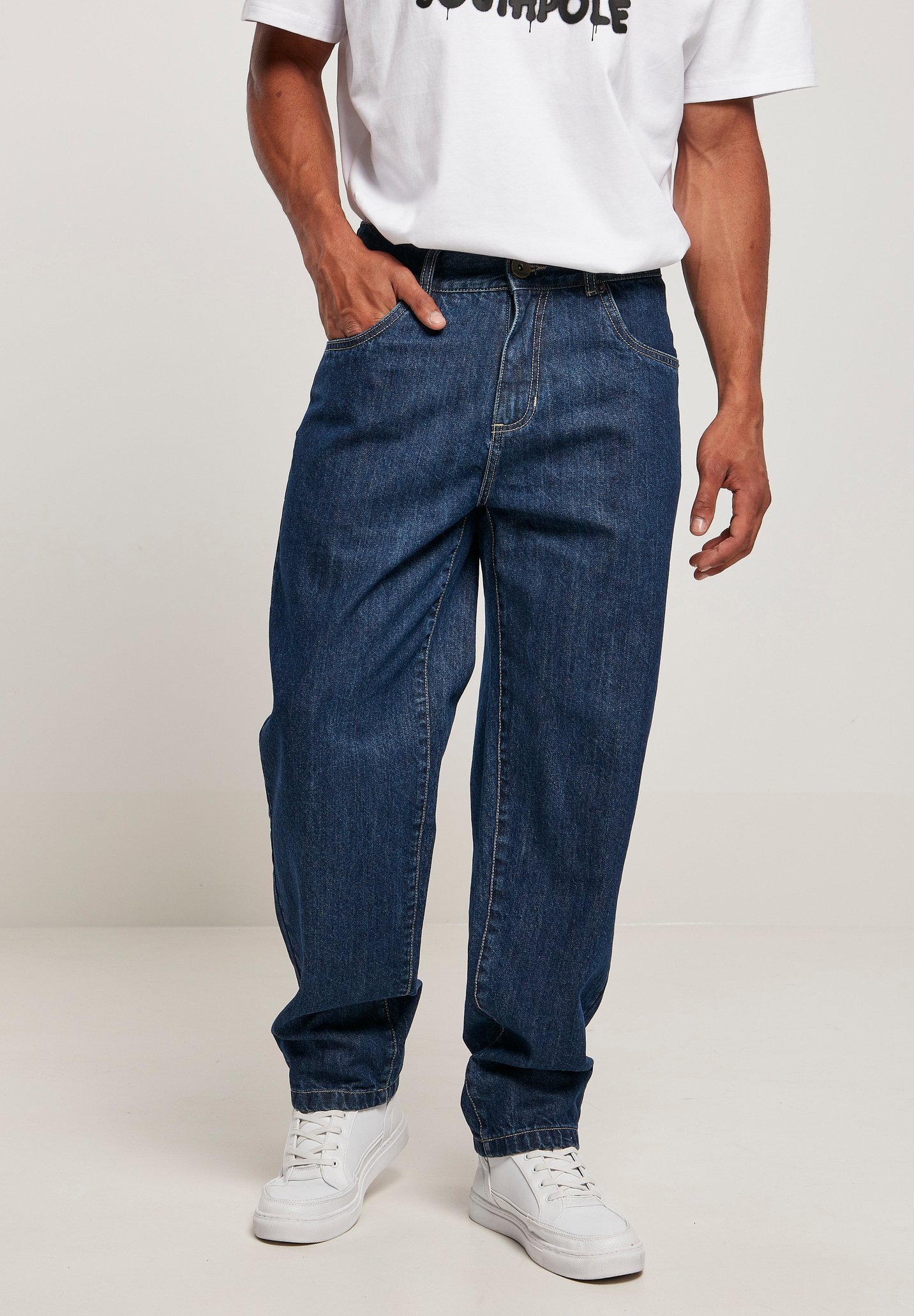 Southpole SPRAY LOGO - Relaxed fit jeans - darkblue washed/blauw