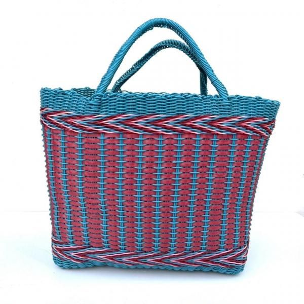 オアハカ メルカドバッグ | 丸紐 ブルー&レッド - メキシコ雑貨と
