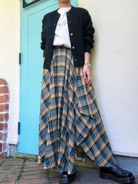 DOUBLE STANDARD CLOTHING】ウール混ラメチェックスカート【Made in