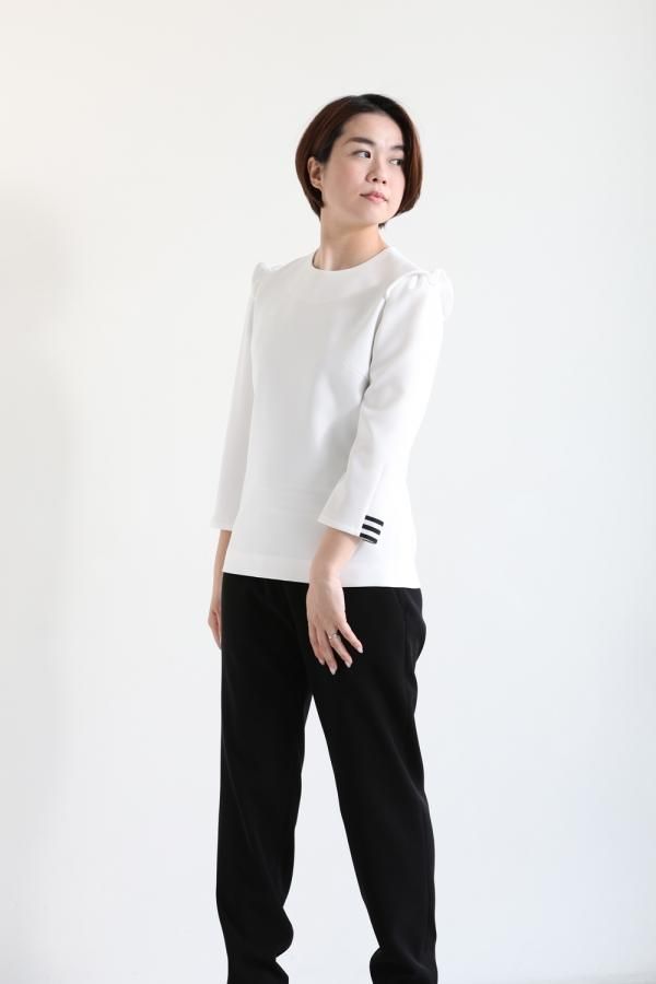 BORDERS at BALCONY(ボーダーズアットバルコニー) CUFFED TOP WHITE
