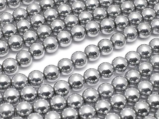 ◇磁気入り◇ヘマタイト ラウンド4mm シルバーコーティング ｜天然石