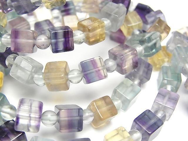 マルチカラーフローライト キューブ6mm&ラウンド4mm ブレスレット