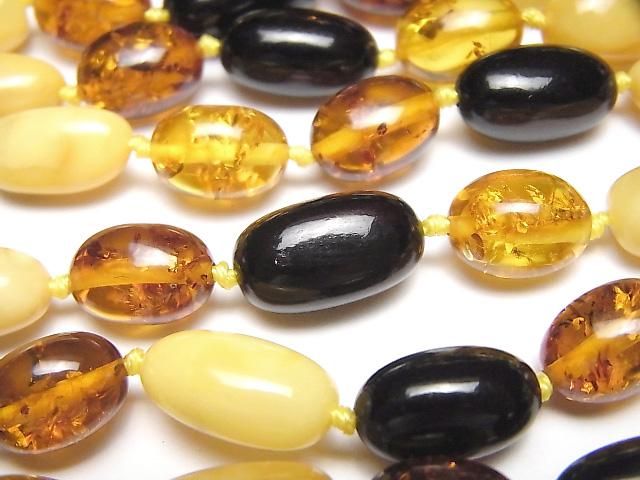 動画】バルティックアンバー(琥珀) マルチカラー タンブル ネックレス