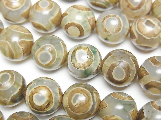 三眼天珠（さんがんてんじゅ） ラウンド12mm グリーン×ブラウン 1連