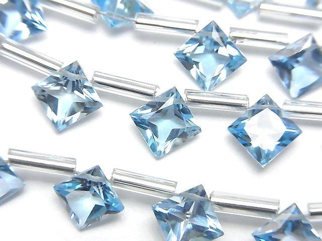 動画】宝石質スイスブルートパーズAAA ダイヤ プリンセスカット8×8mm