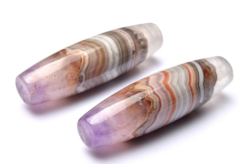 アメジスト＆クレイジーレースアゲート共生 43-46x12-15mm 天珠(貫通穴