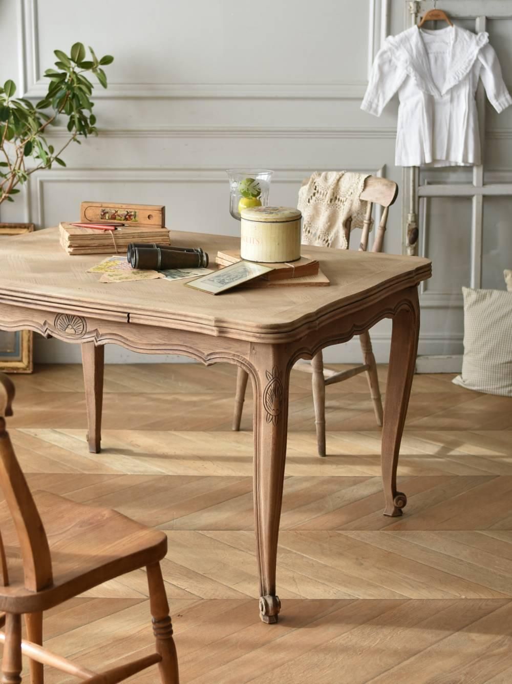 フランスアンティーク古木ダイニングテーブル/木製机/作業台/デスク(90