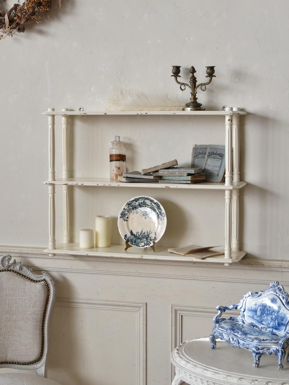 フランスアンティーク家具 3段ウォールシェルフ.66 フレンチシェルフ
