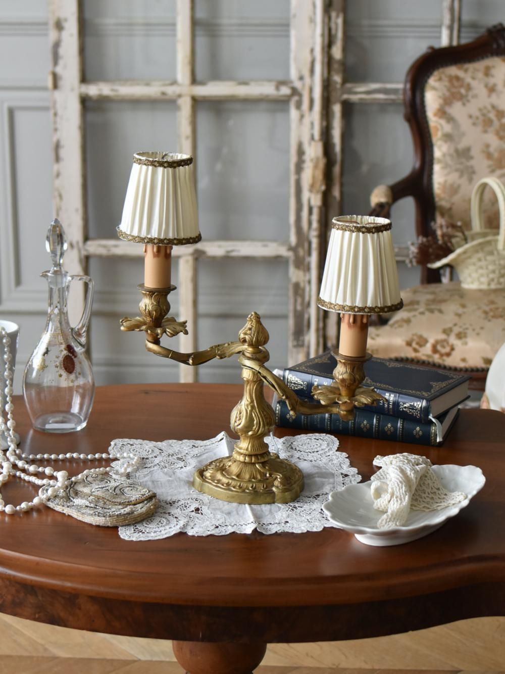 フランスアンティーク照明 2灯テーブルランプ.12 デスクランプ