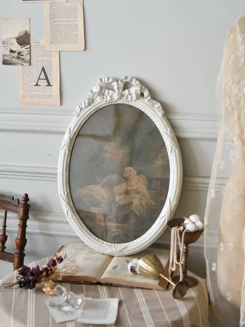 フランスアンティーク雑貨 イラスト入りフレーム.オーバル フレンチ