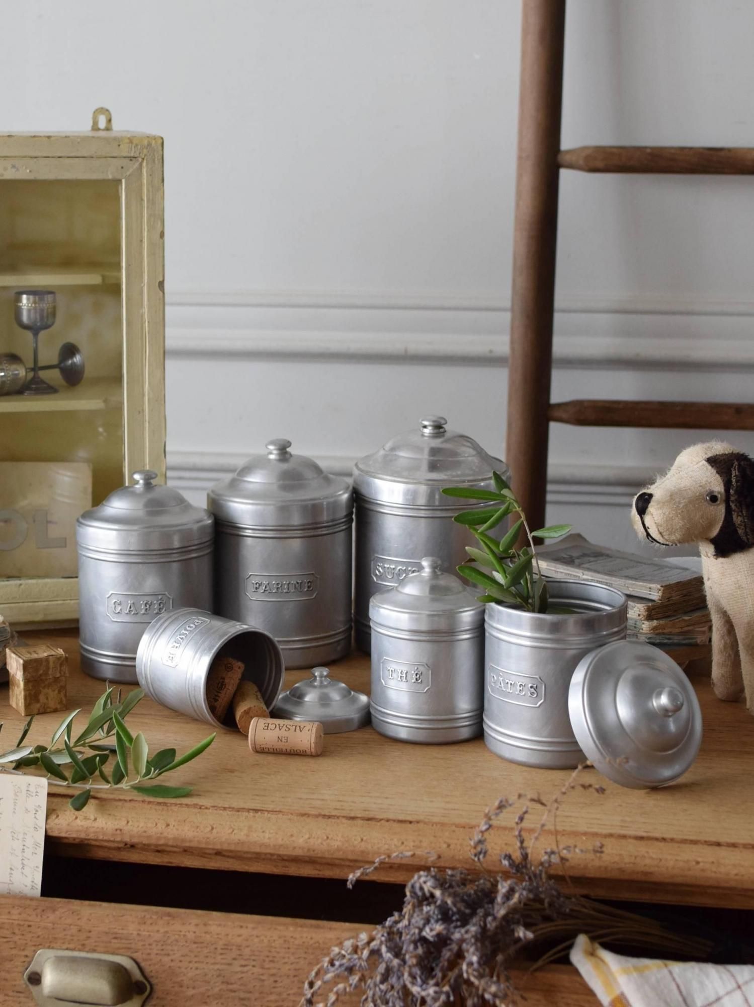 アルミキャニスター6点セット アンティーク雑貨 キッチン雑貨 フランス