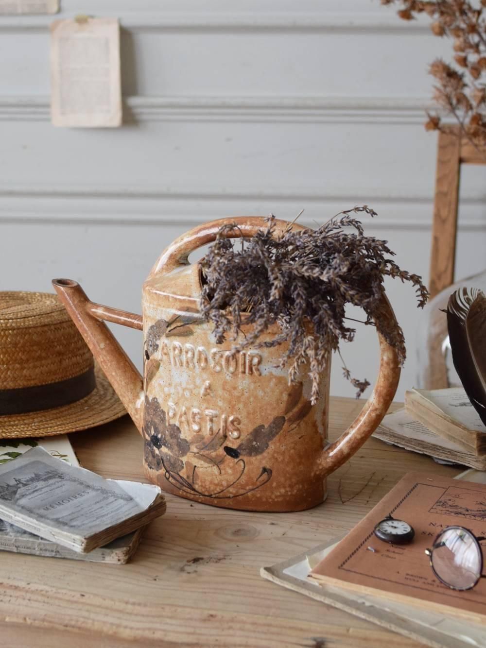 陶器オブジェ.ジョウロ Vallauris Pastis フランスヴィンテージ雑貨