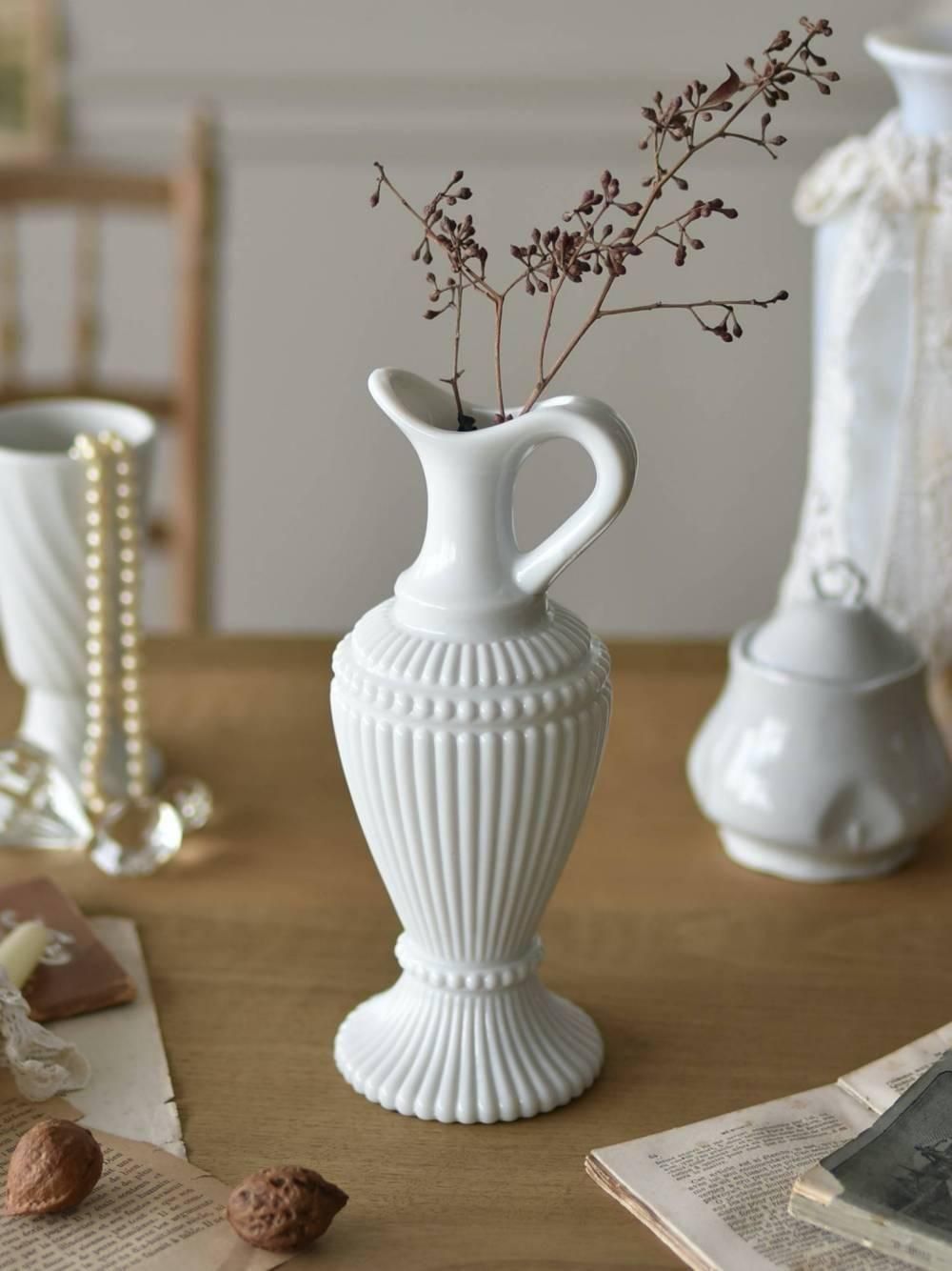 オパリンガラスフラワーベース.W9 フランスヴィンテージ雑貨 花器 花瓶