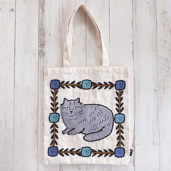 松尾ミユキ 刺繍 トートバッグ Gray cat ネコ - かわいいと楽しいをお