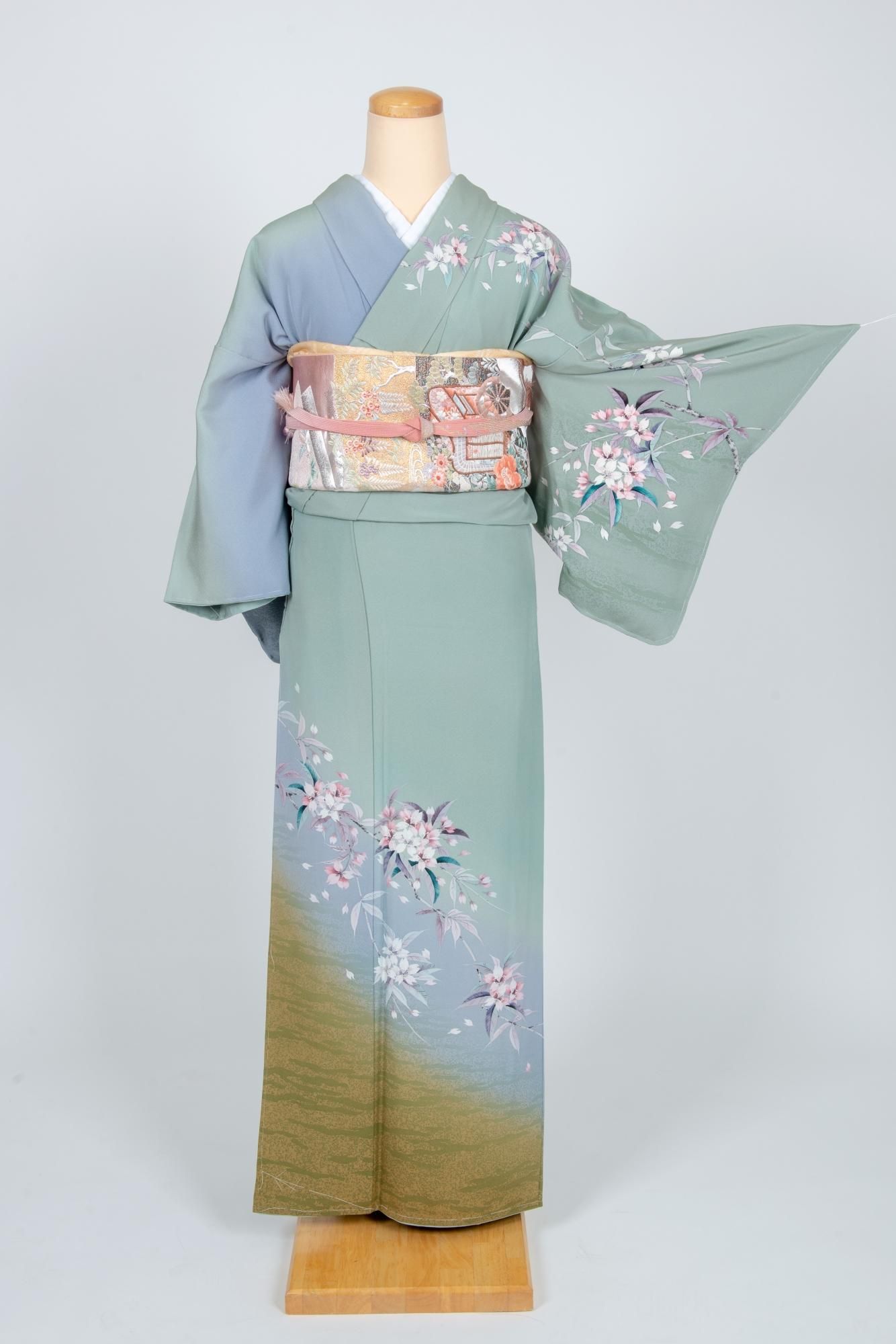 23. レンタル着物／ブルーグリーンぼかし桜柄訪問着 - きものショップ